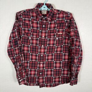 Lucky Brand Shirt Mens Large Red Pearl Snap Long Sleeve Patchwork Plaid Western